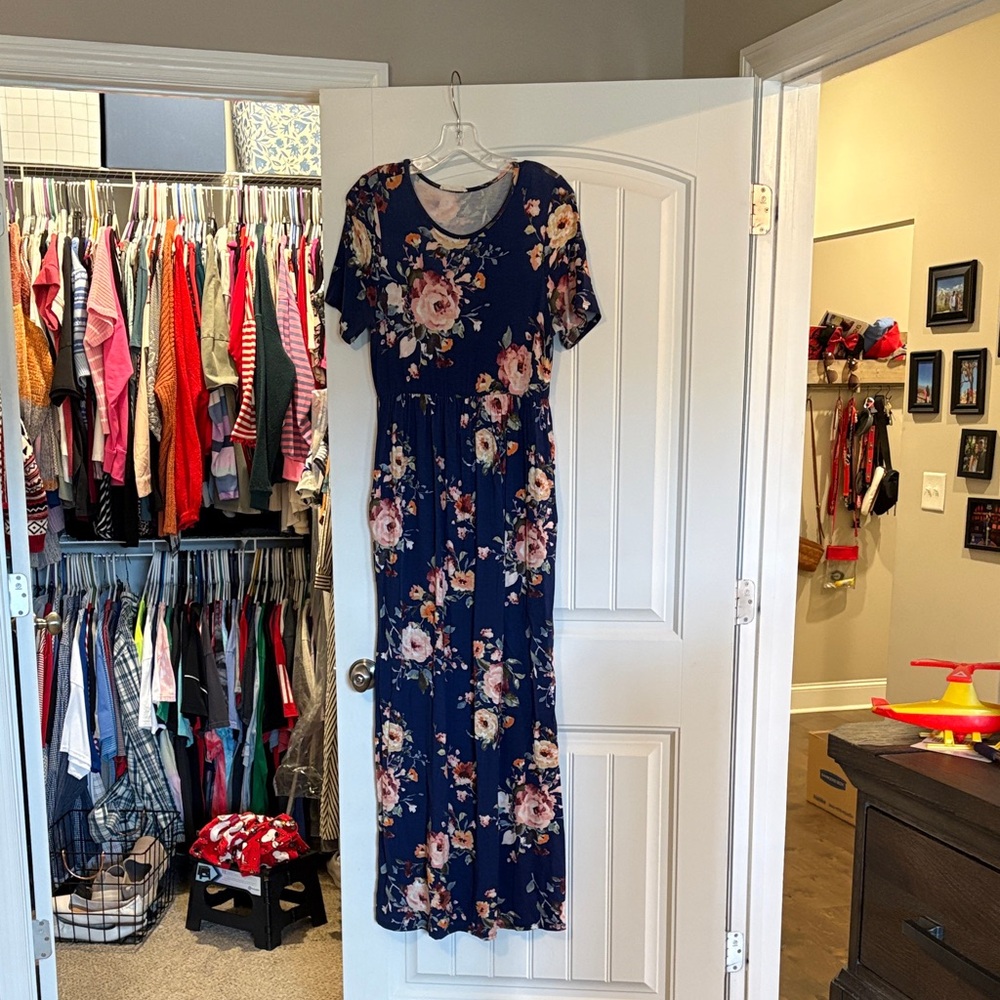 First Love Navy Floral Maxi Dress
